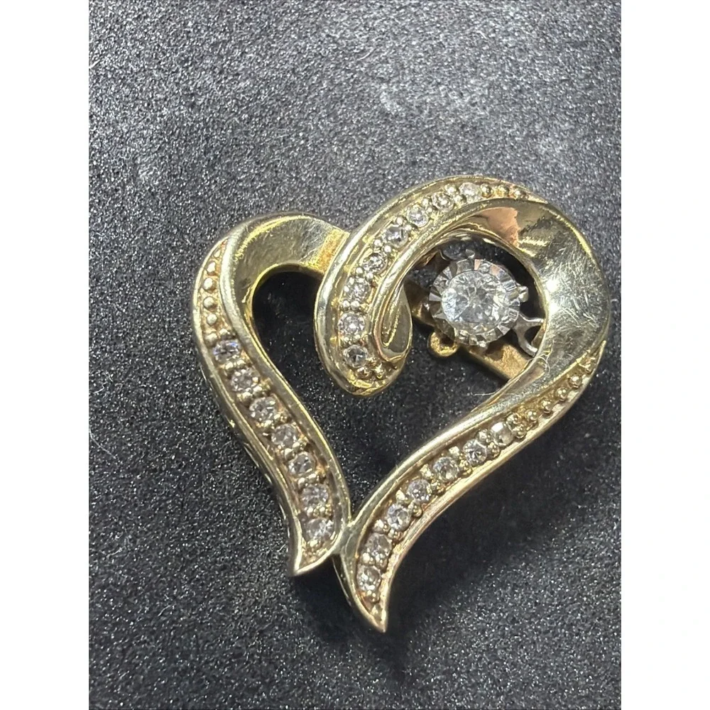 Vintage 10K Yellow Gold Diamond Heart Ribbon Pendant 2.4g Signed OTC Genuine